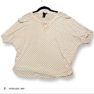 H&M L dolman sleeve polka dot blouse with keyhole tied top closure